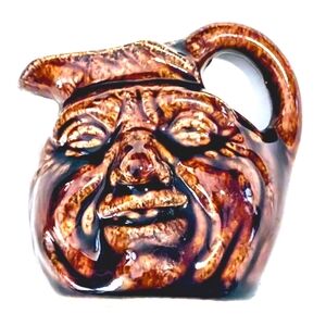 Vintage Brown Face Jug Creamer – Character Pottery Pitcher – Folk Art Style